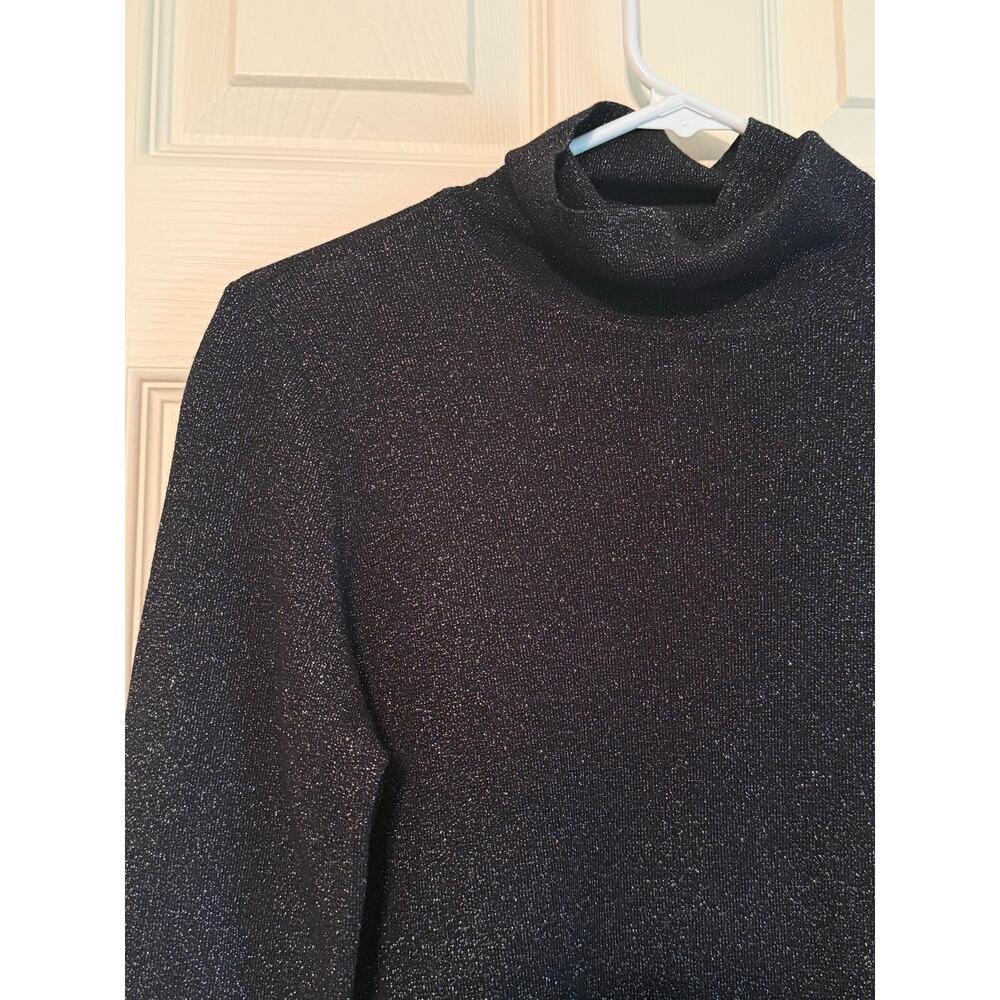 NWT Eileen Fisher Black Wool Metallic Long Sleeve Turtleneck Sweater Top Small - Picture 5 of 8